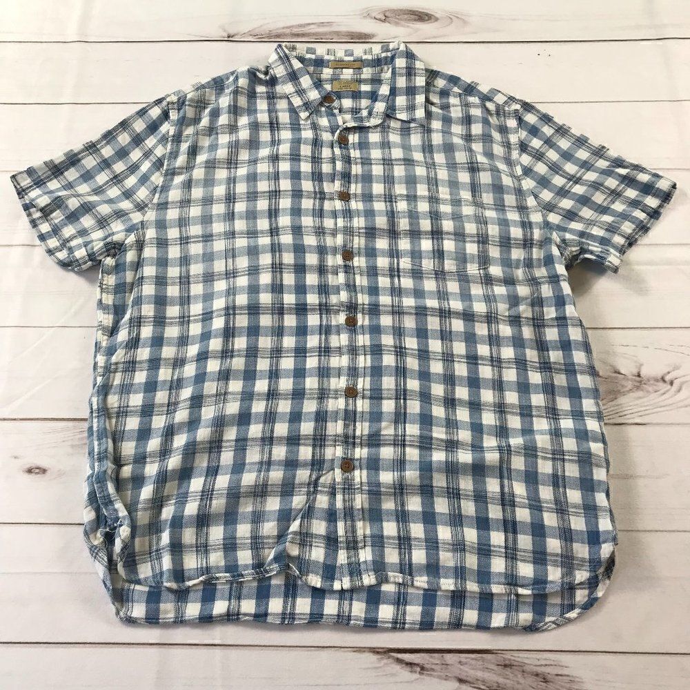 Lucky Brand Men Short Sleeve Button Down Plaid Shirt